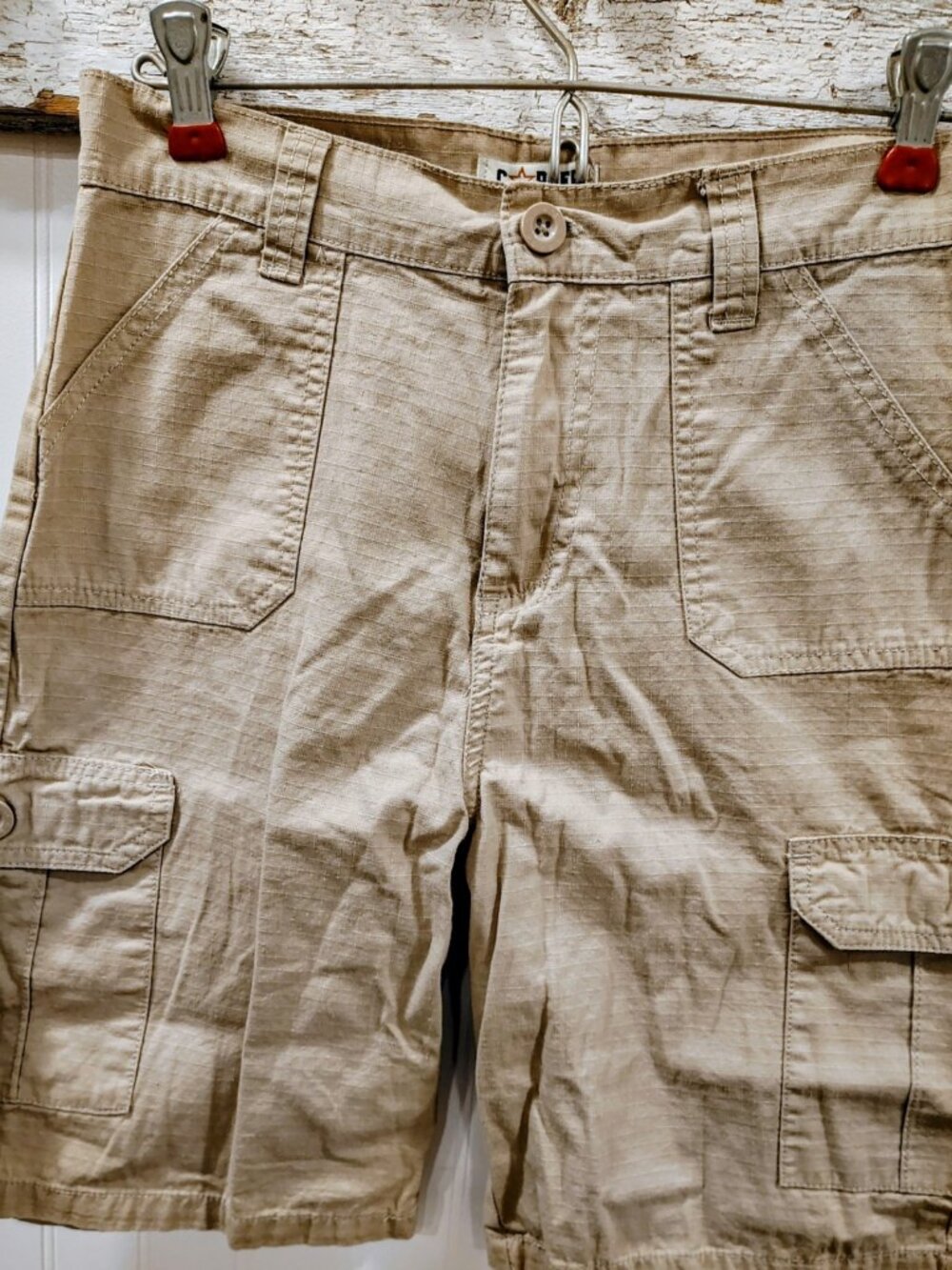 Copper Denim Cargo Shorts Beige Cotton Blend, Boys Size 12